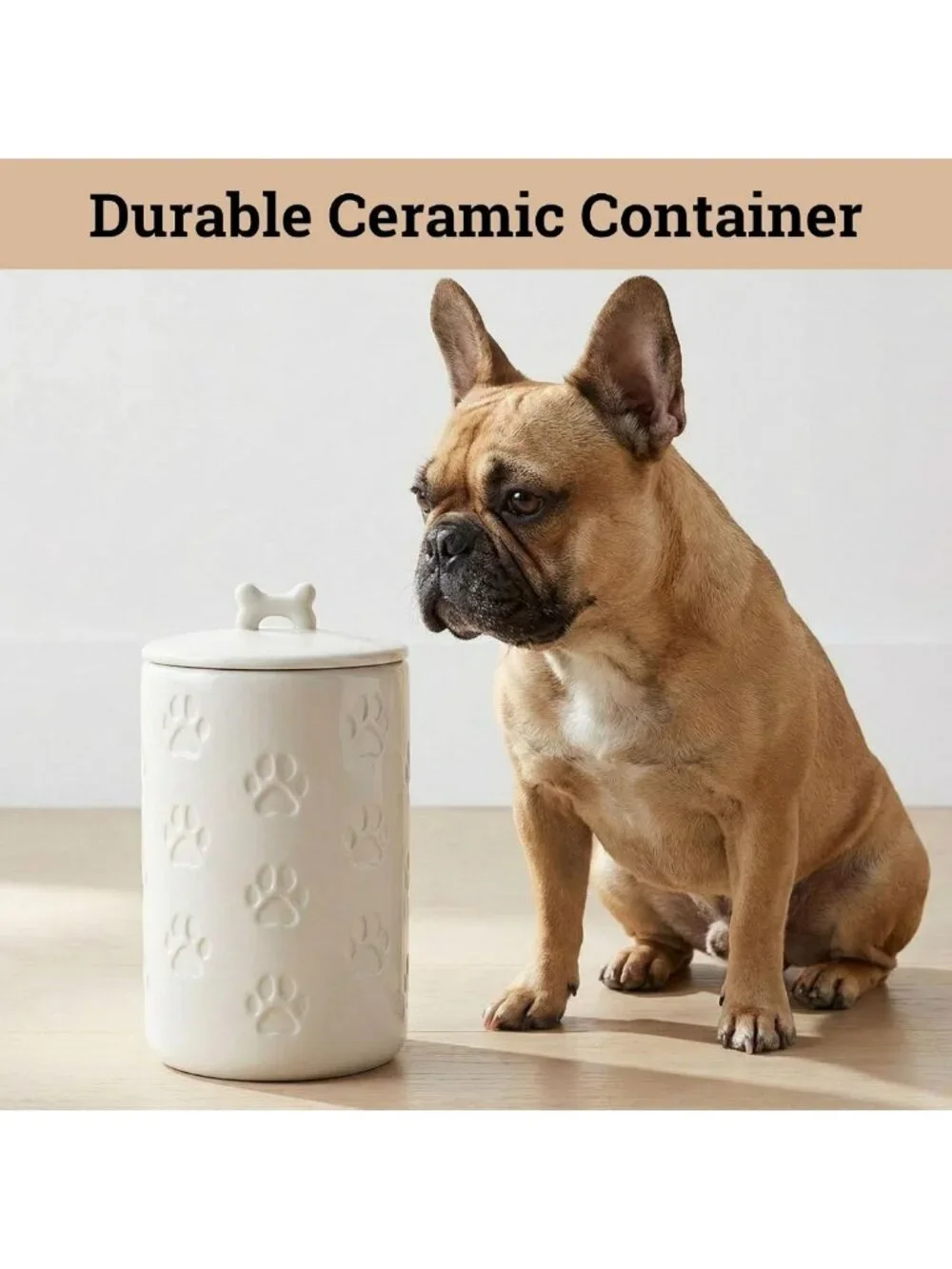 Airtight Dog Treat Jar - 7 Cup Capacity Ceramic Canister for Kitchen - Cute